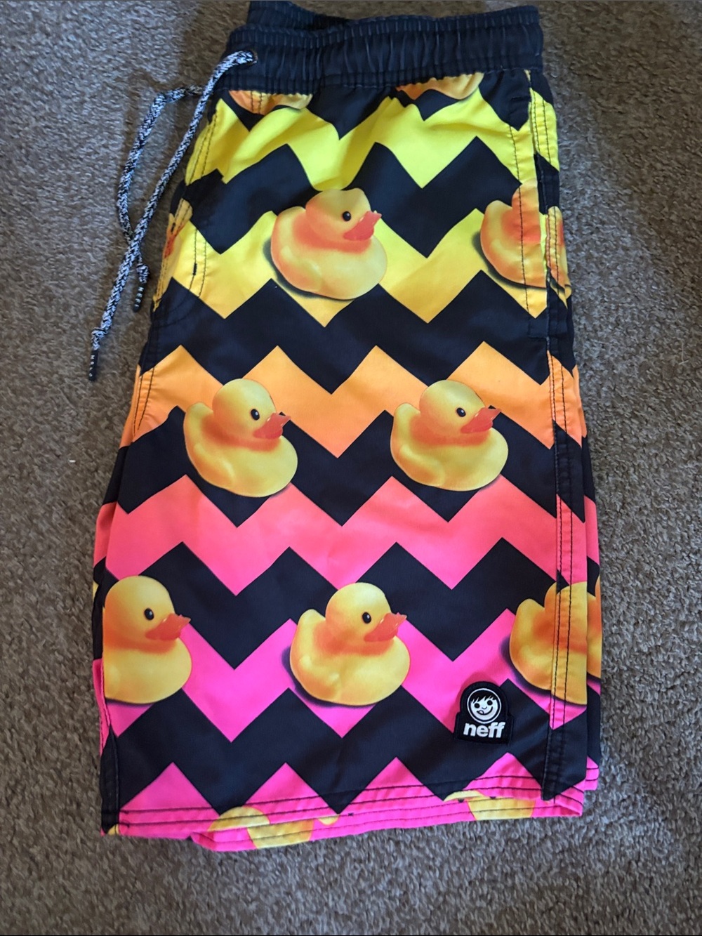 Neff Neon Chevron Rubber Duck Swim Shorts - Yellow/Orange/Pink/Black
